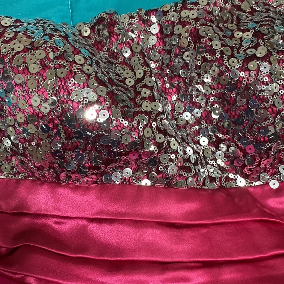 Trixxi one shoulder dress. Homecoming or prom. Fuschia with silver sequins - Picture 4 of 6